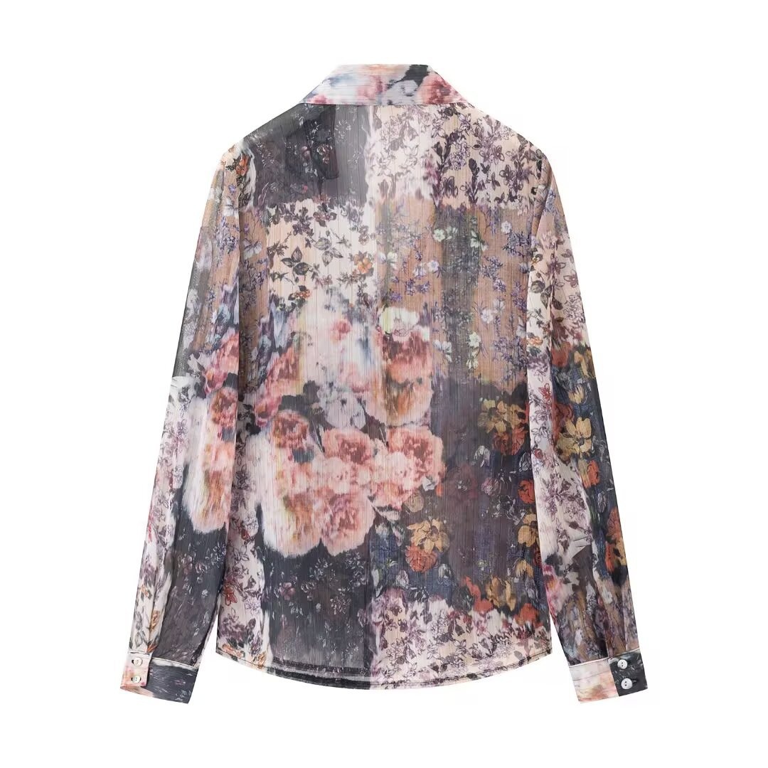 Camicetta in chiffon a fantasia floreale - Elegante e versatile KUN-00011