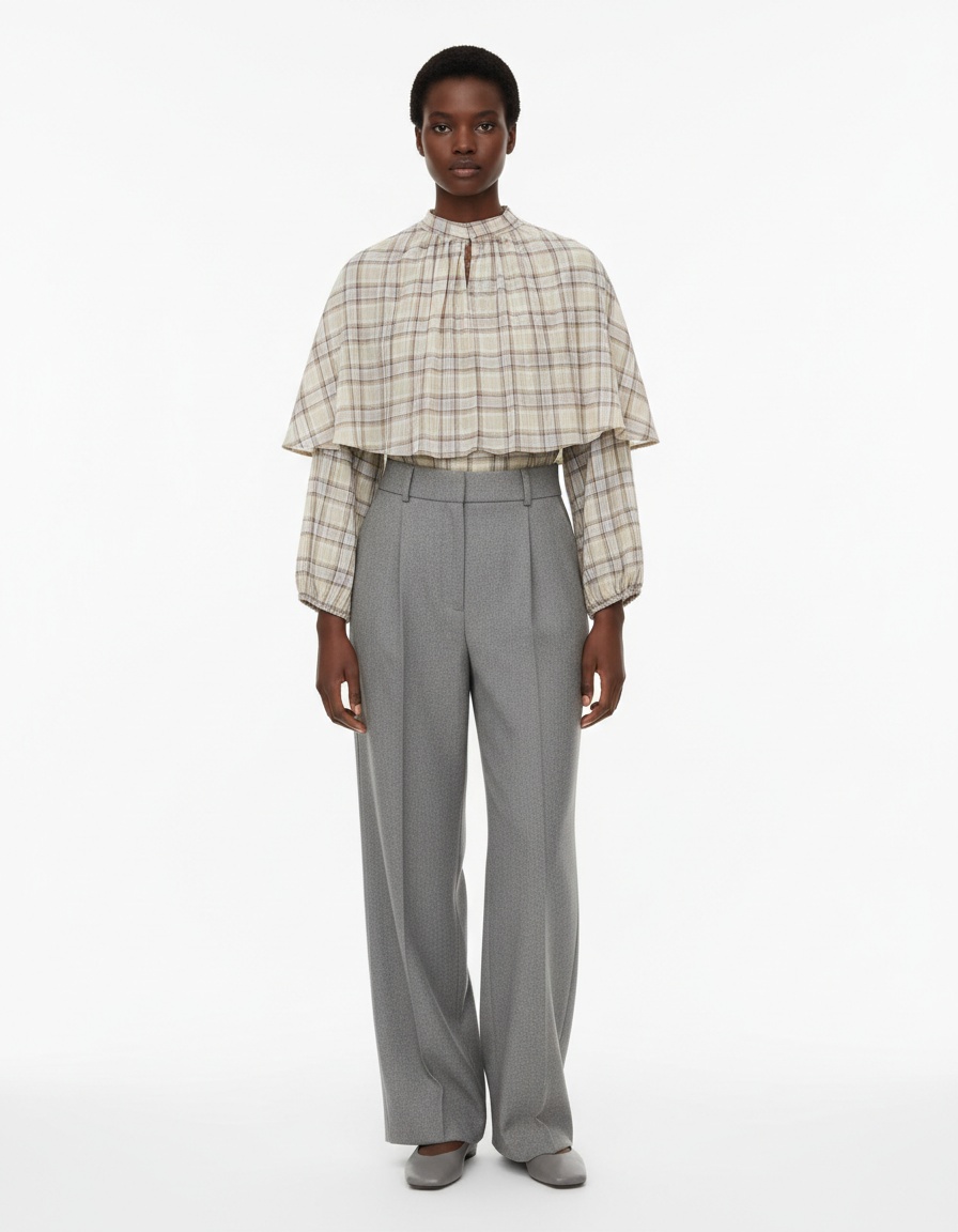 Top corto a strati a quadri da donna - Stile europeo KUN-00012