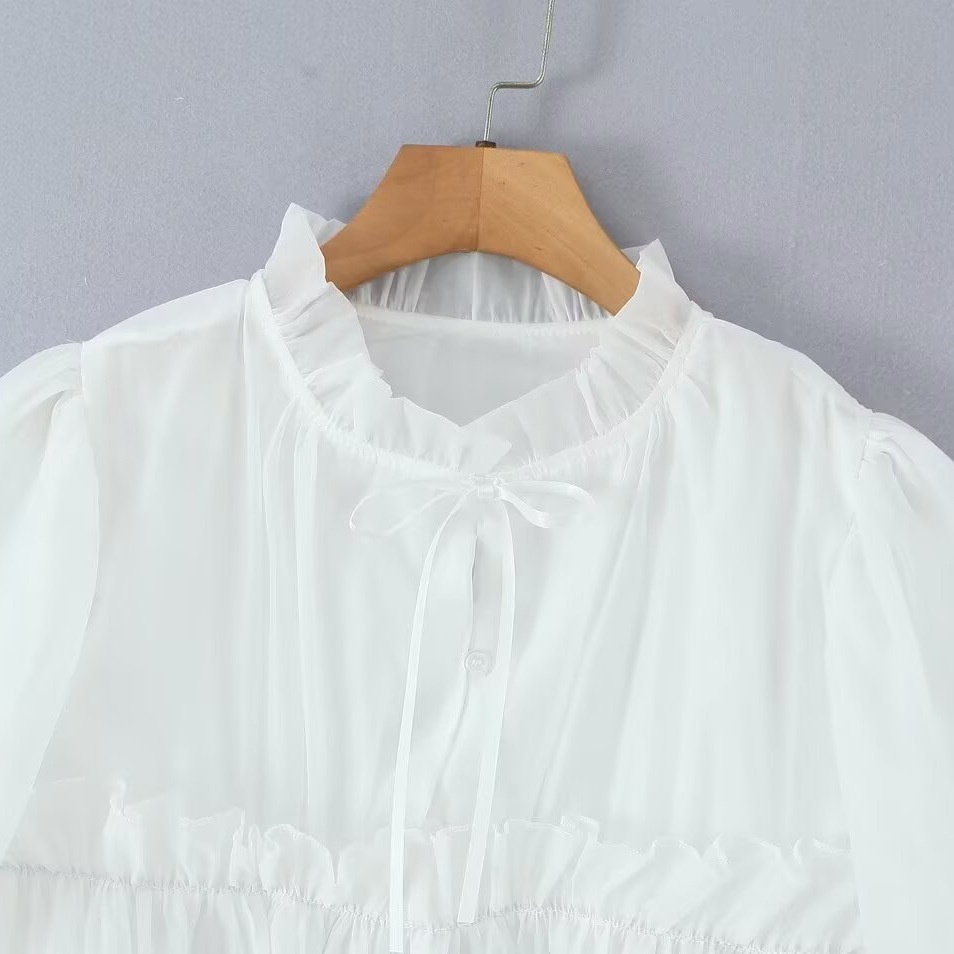 Top babydoll con maniche a sbuffo e laccetti sul davanti KUN-00016