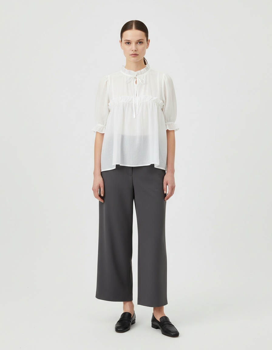 Top babydoll con maniche a sbuffo e laccetti sul davanti KUN-00016