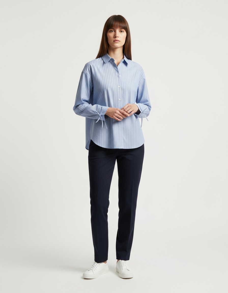 Camicetta a righe con fiocco - Camicia da donna alla moda KUN-00018