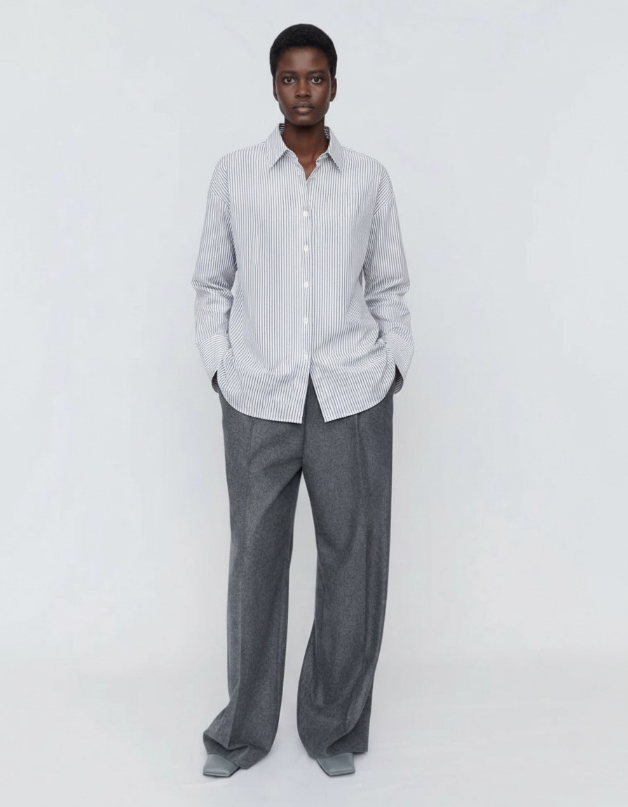 Camicia, sciarpa, cravatta e blusa elegante in popeline a righe KUN-00020