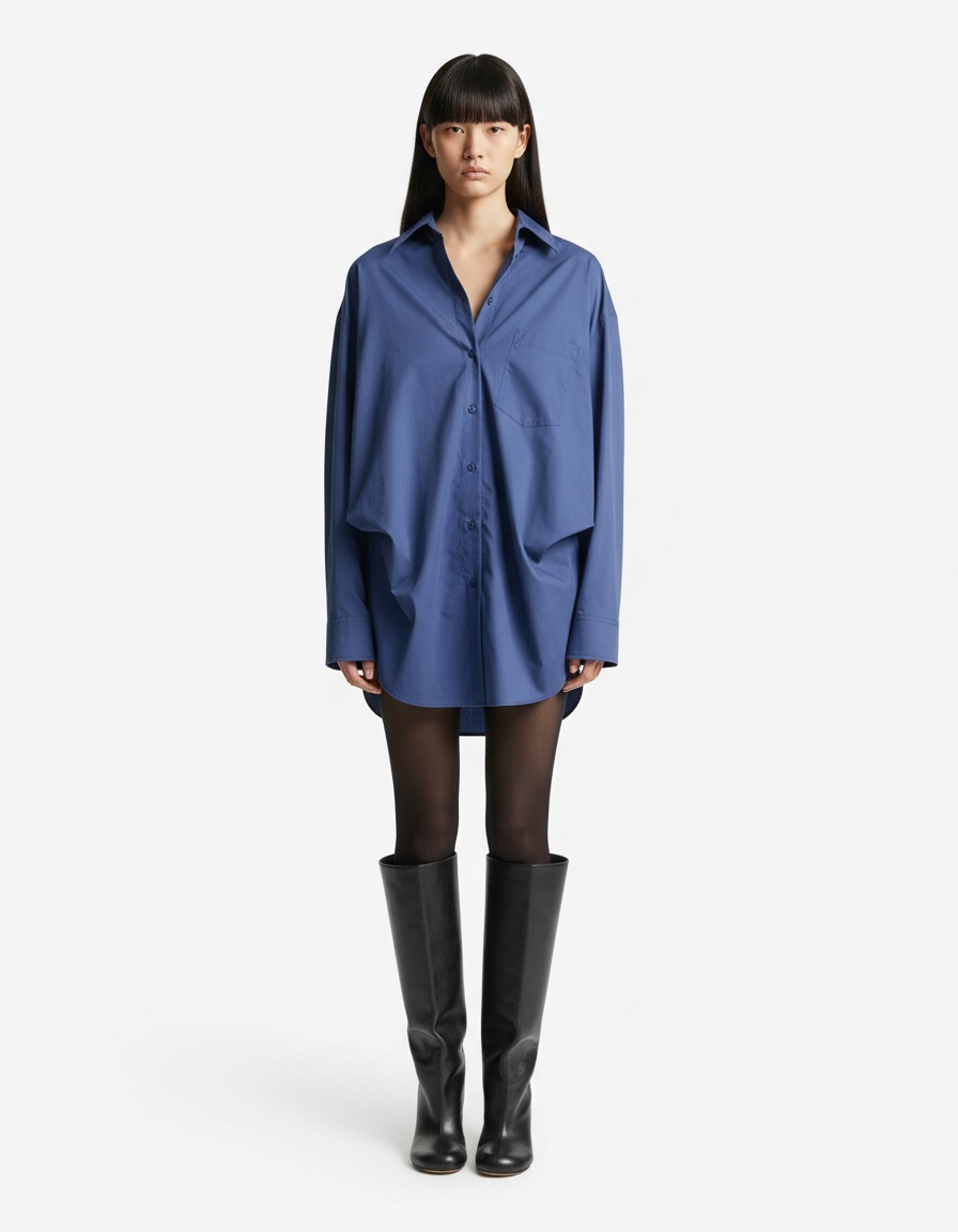 Camicia oversize in popeline di cotone - Elegante e moderna KUN-00025