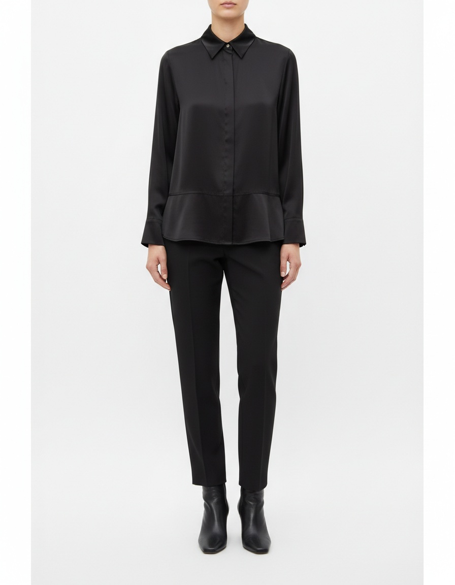 Camicetta elegante in raso di seta, vestibilità slim, modello KUN-00028