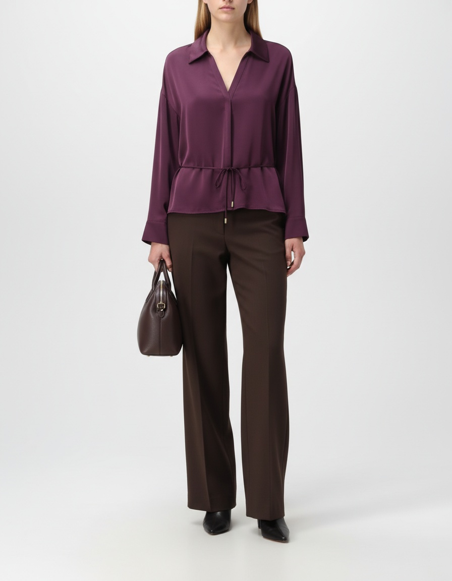 Camicetta elegante in raso di seta, vestibilità slim, modello KUN-00028