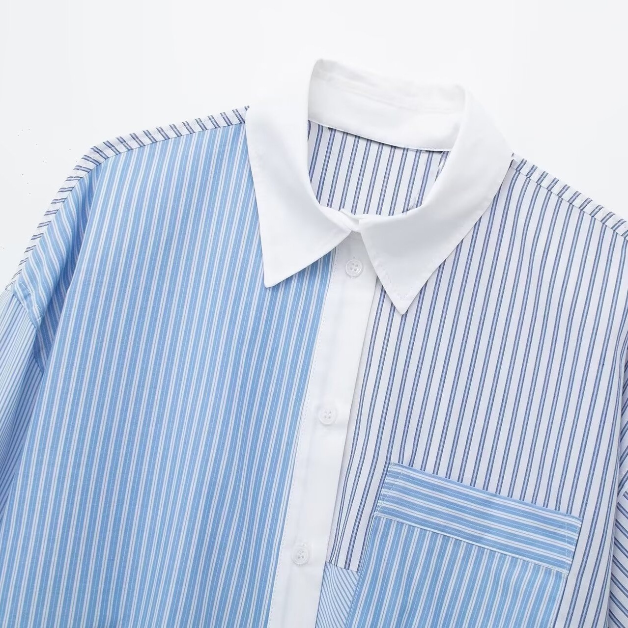 Camicia a maniche lunghe a righe con inserti patchwork - Top da donna alla moda KUN-00031