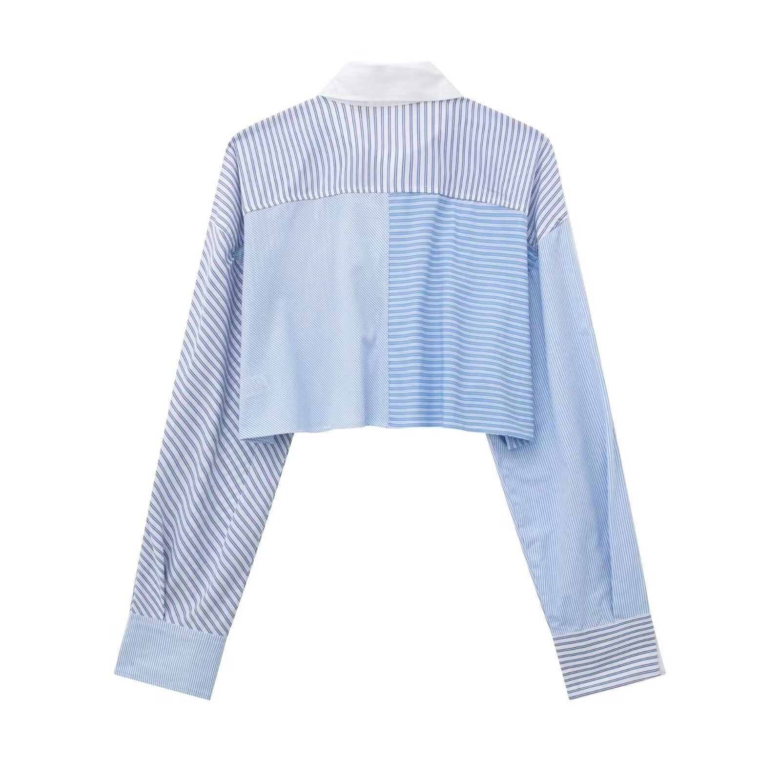 Camicia a maniche lunghe a righe con inserti patchwork - Top da donna alla moda KUN-00031