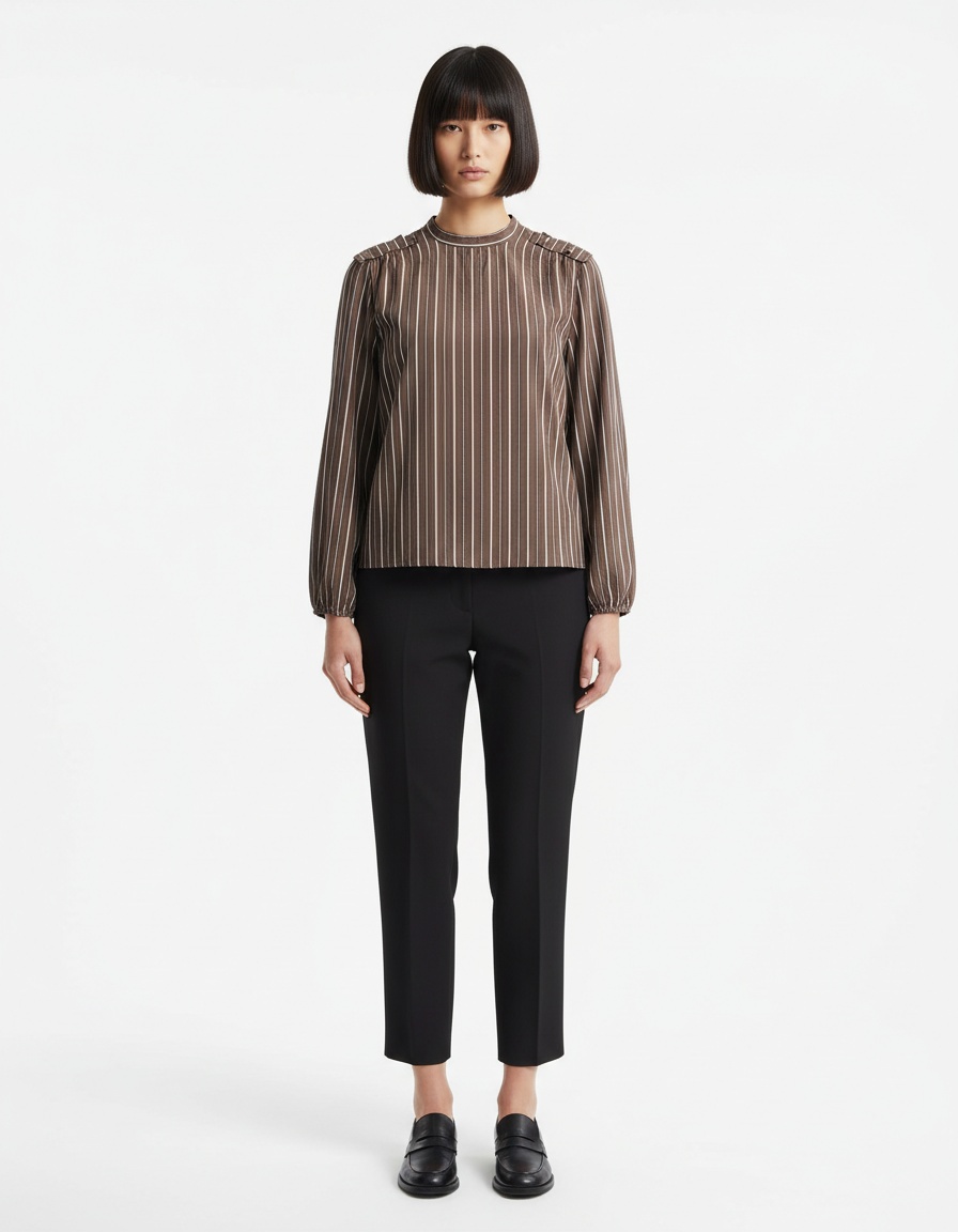 Camicetta a righe con volant a strati - Camicia da donna in stile europeo KUN-00035