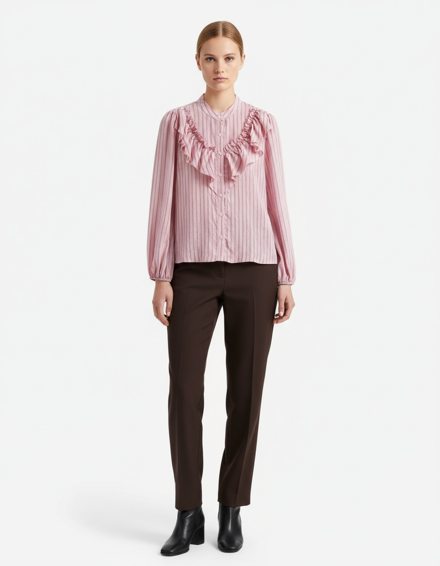 Camicetta a righe con volant a strati - Camicia da donna in stile europeo KUN-00035