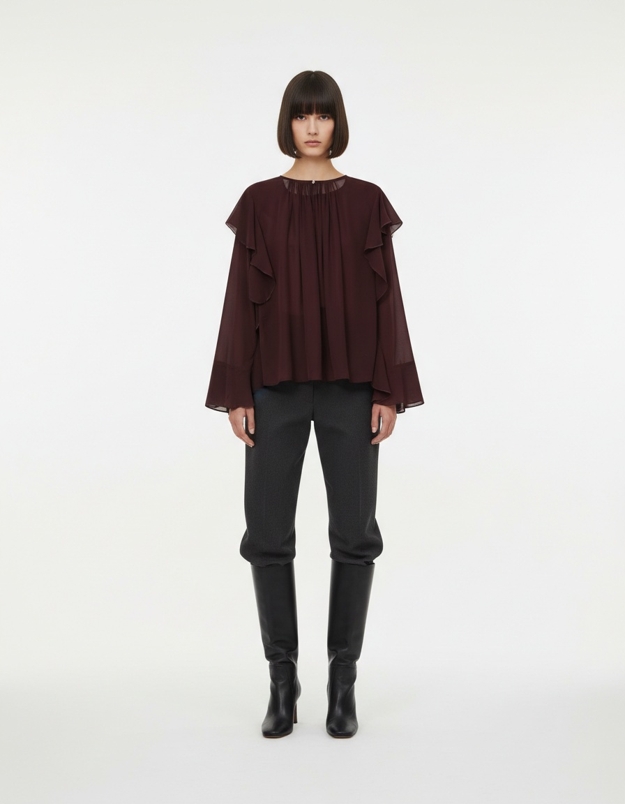 Top con orlo a balze - Camicetta da donna chic e versatile KUN-00039