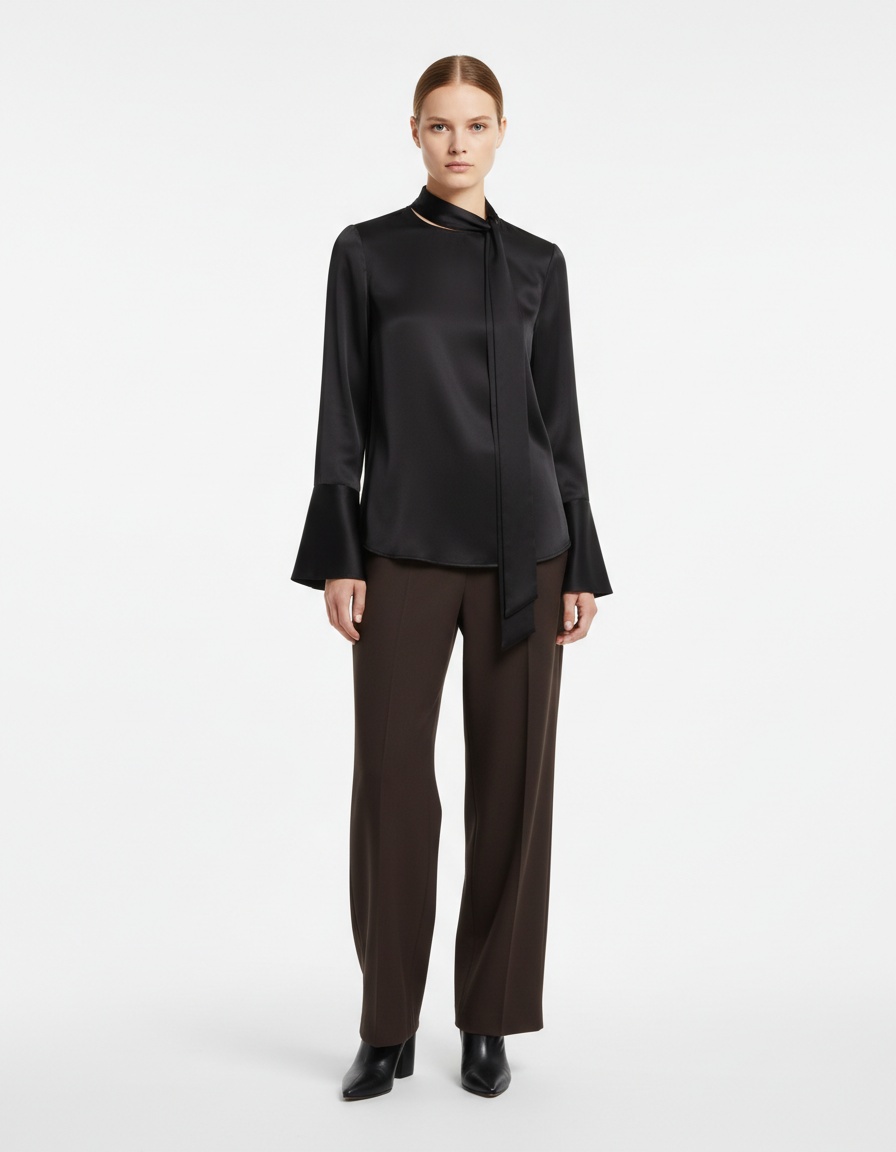 Blusa/sciarpa in raso di seta - Stile chic europeo KUN-00043