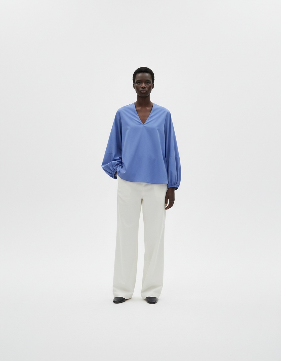 Camicetta in popeline con maniche a palloncino - Elegante stile europeo KUN-00046