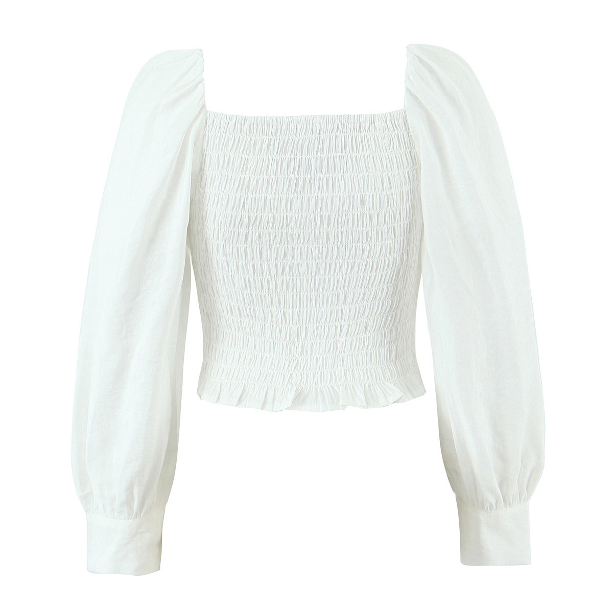 Camicetta da donna stile francese vintage con elastico in vita (KUN-00059)