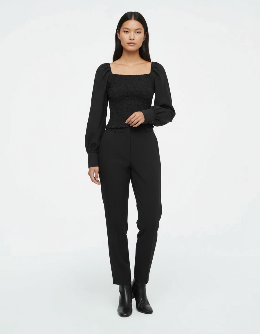 Camicetta da donna stile francese vintage con elastico in vita (KUN-00059)