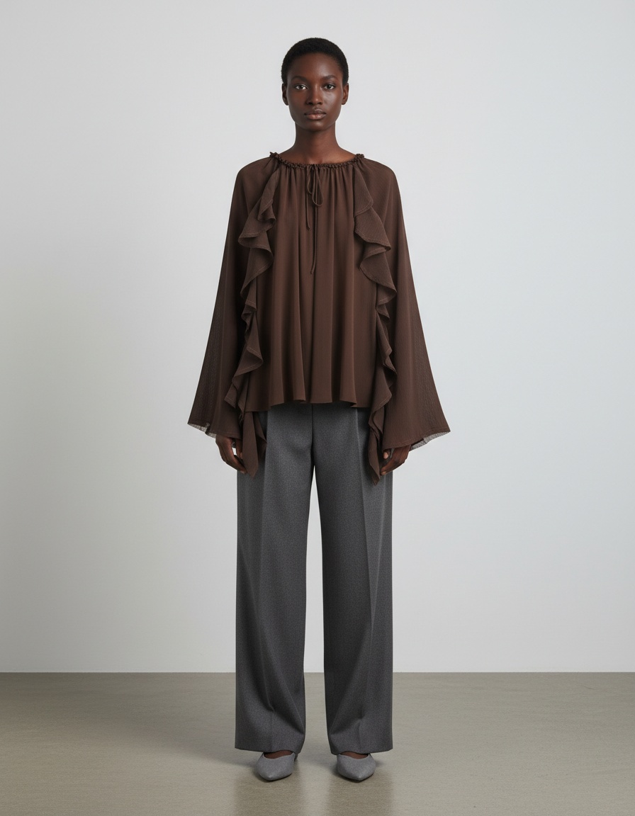 Camicetta da donna a strati con volant - Elegante camicia drappeggiata KUN-00062