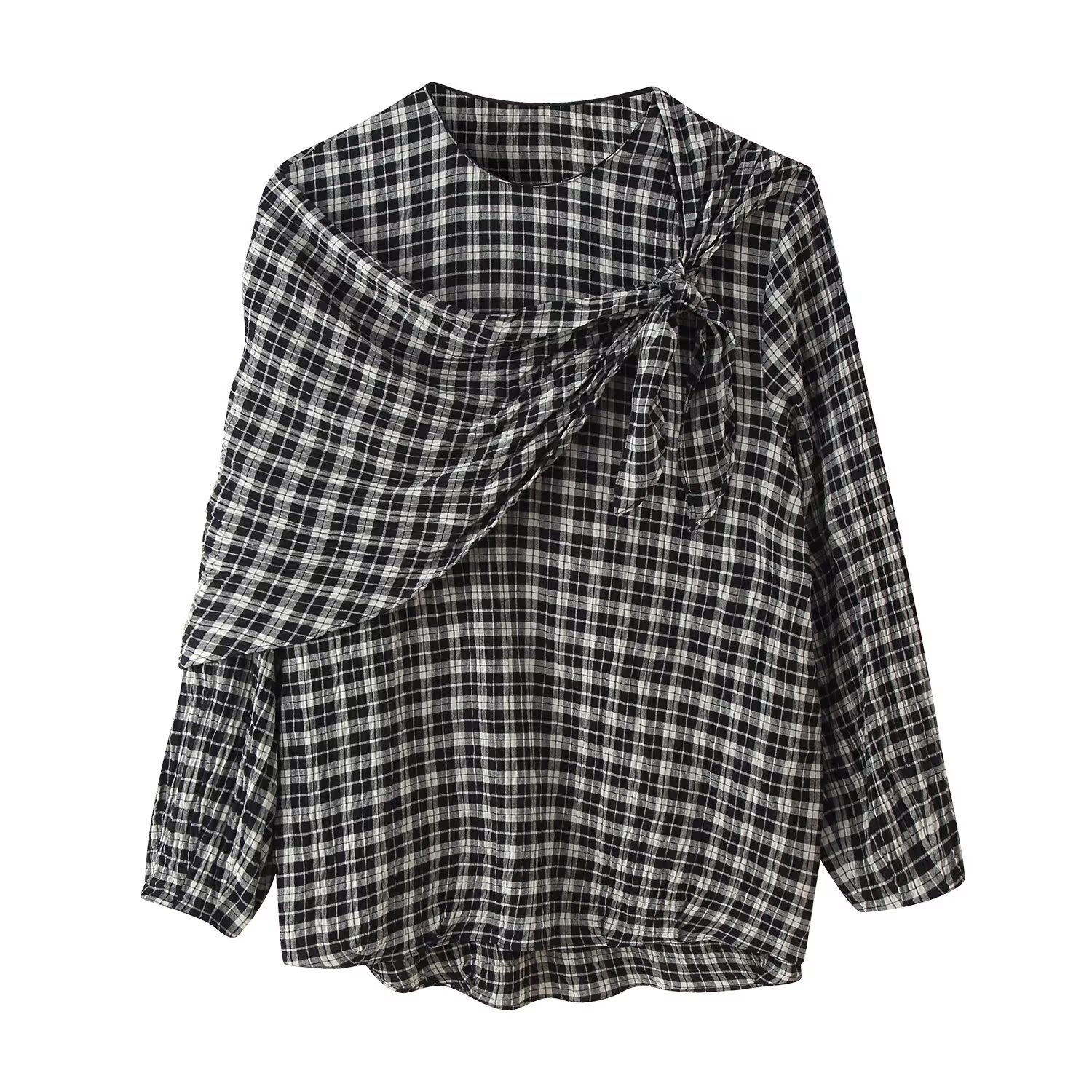 Camicia-foulard a quadri da donna - Top alla moda e versatile KUN-00065