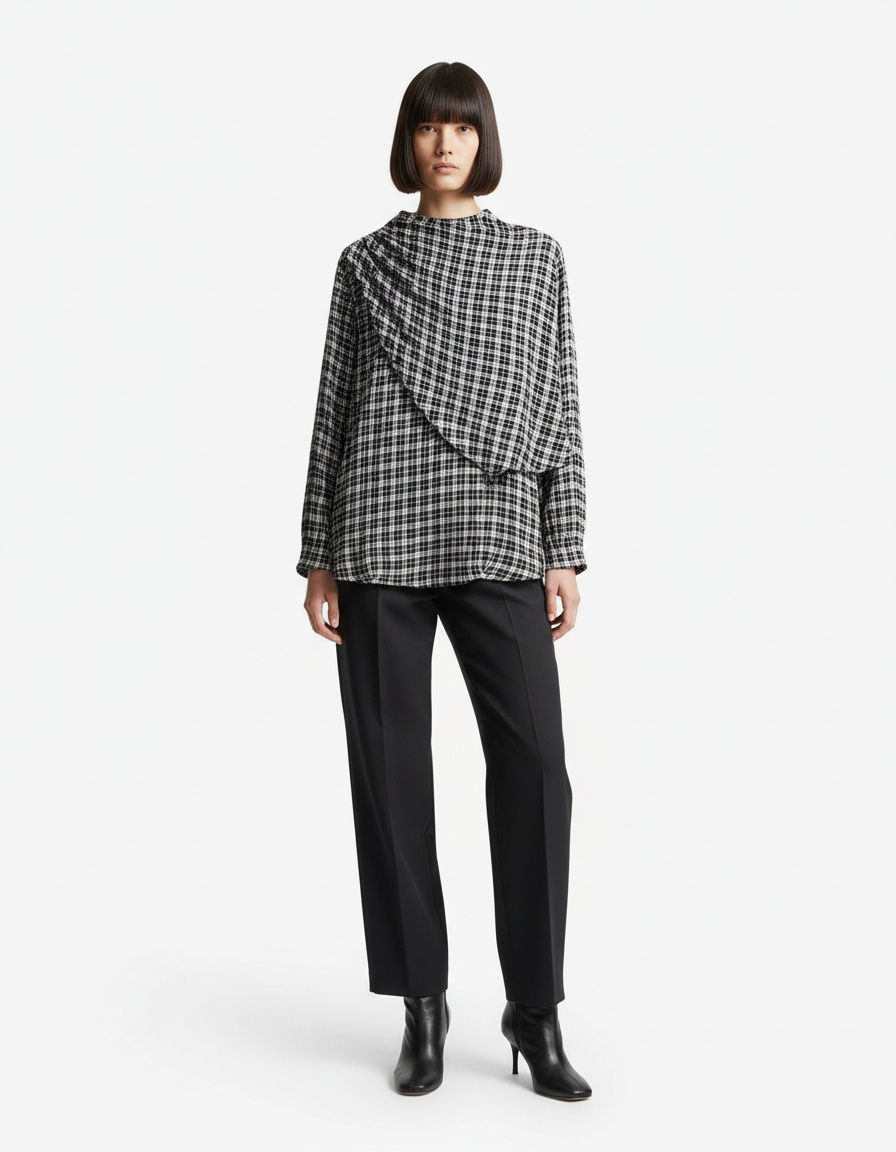 Camicia-foulard a quadri da donna - Top alla moda e versatile KUN-00065