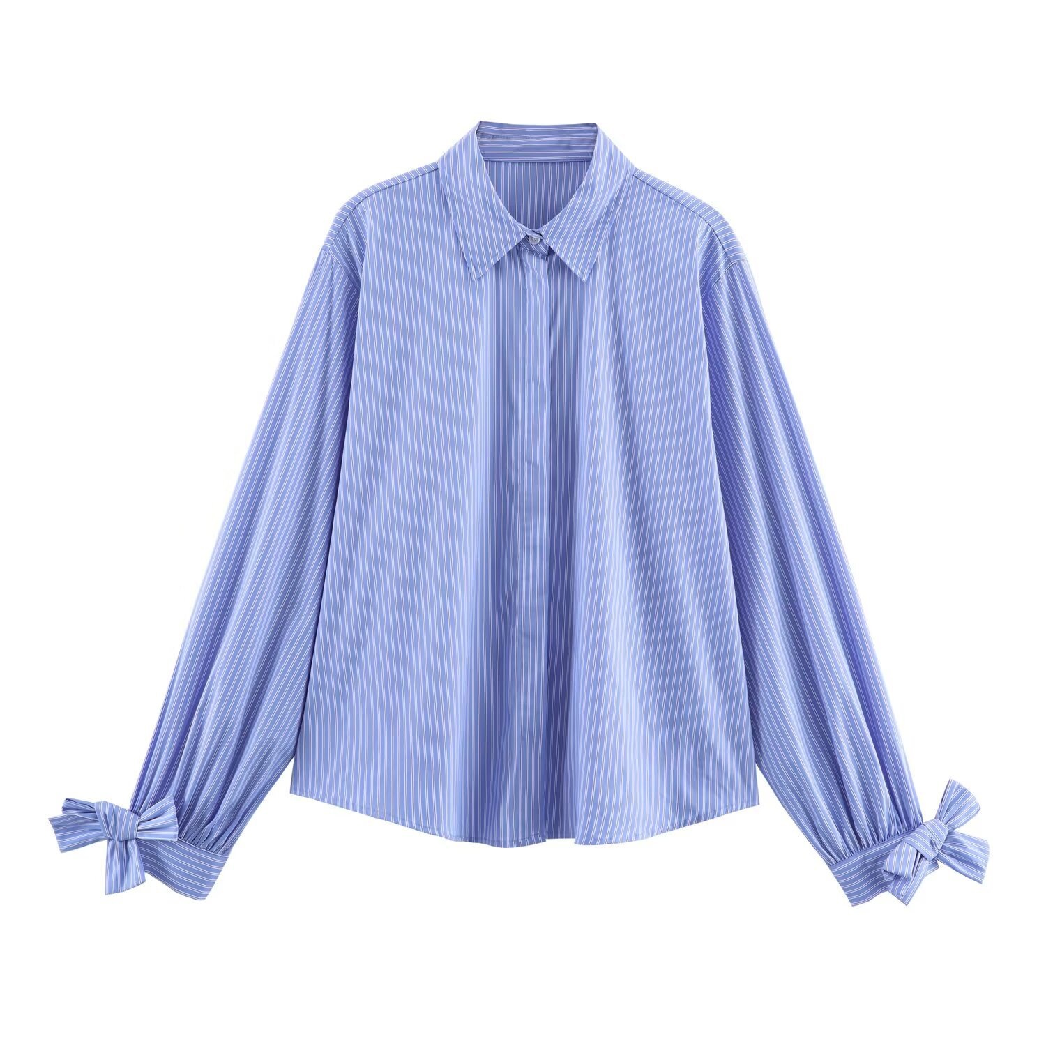 Camicia in popeline con fiocco - Blusa da donna in stile europeo chic KUN-00070