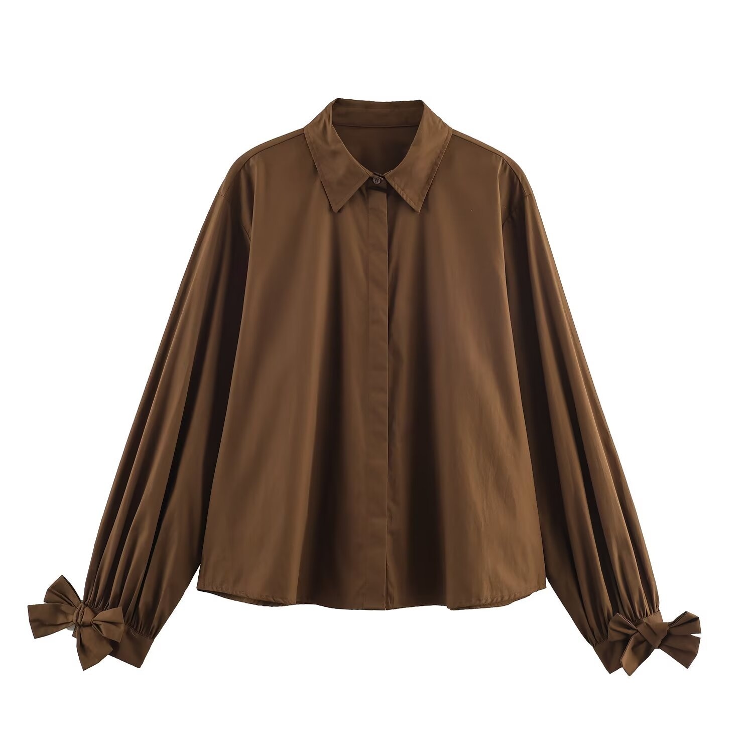 Camicia in popeline con fiocco - Blusa da donna in stile europeo chic KUN-00070