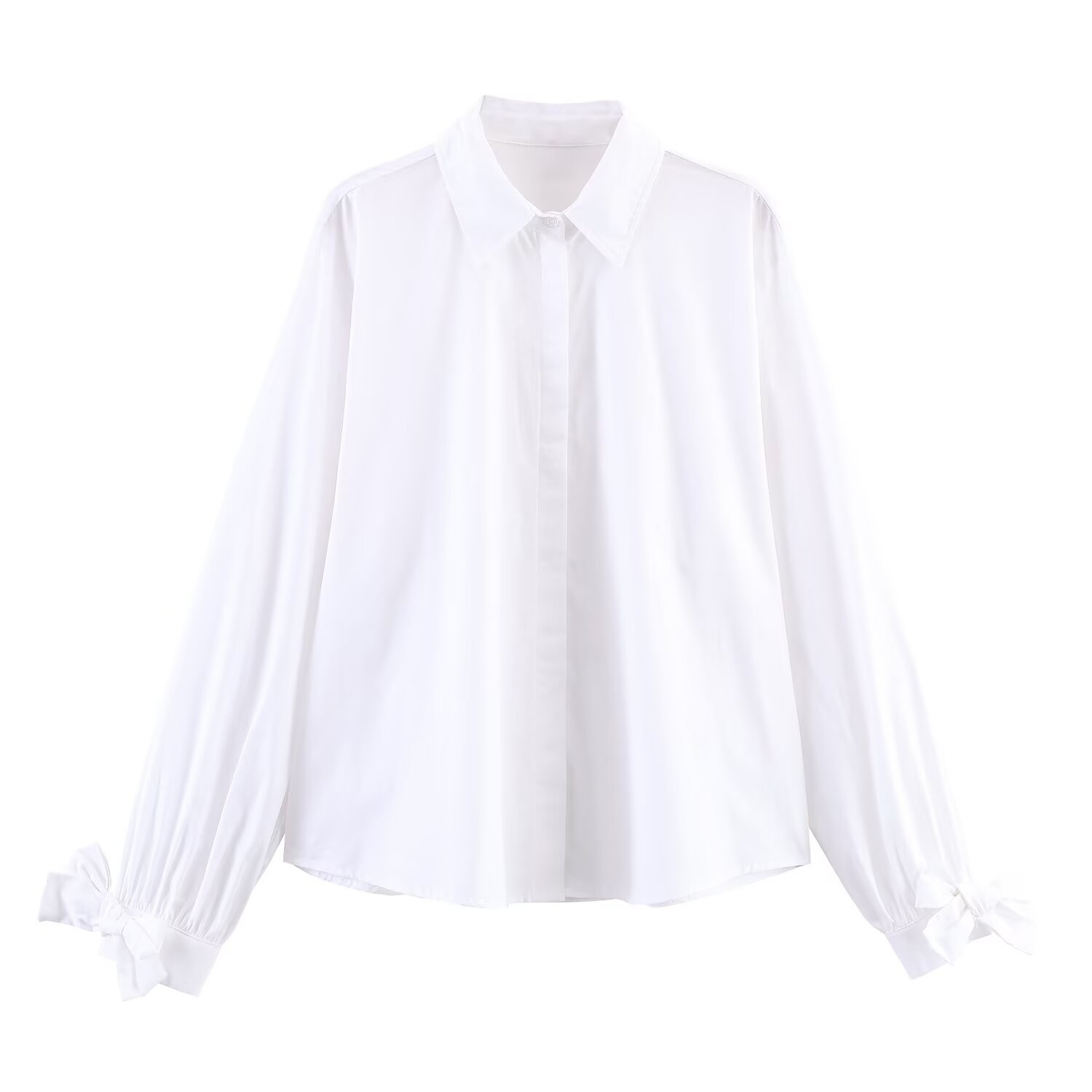Camicia in popeline con fiocco - Blusa da donna in stile europeo chic KUN-00070