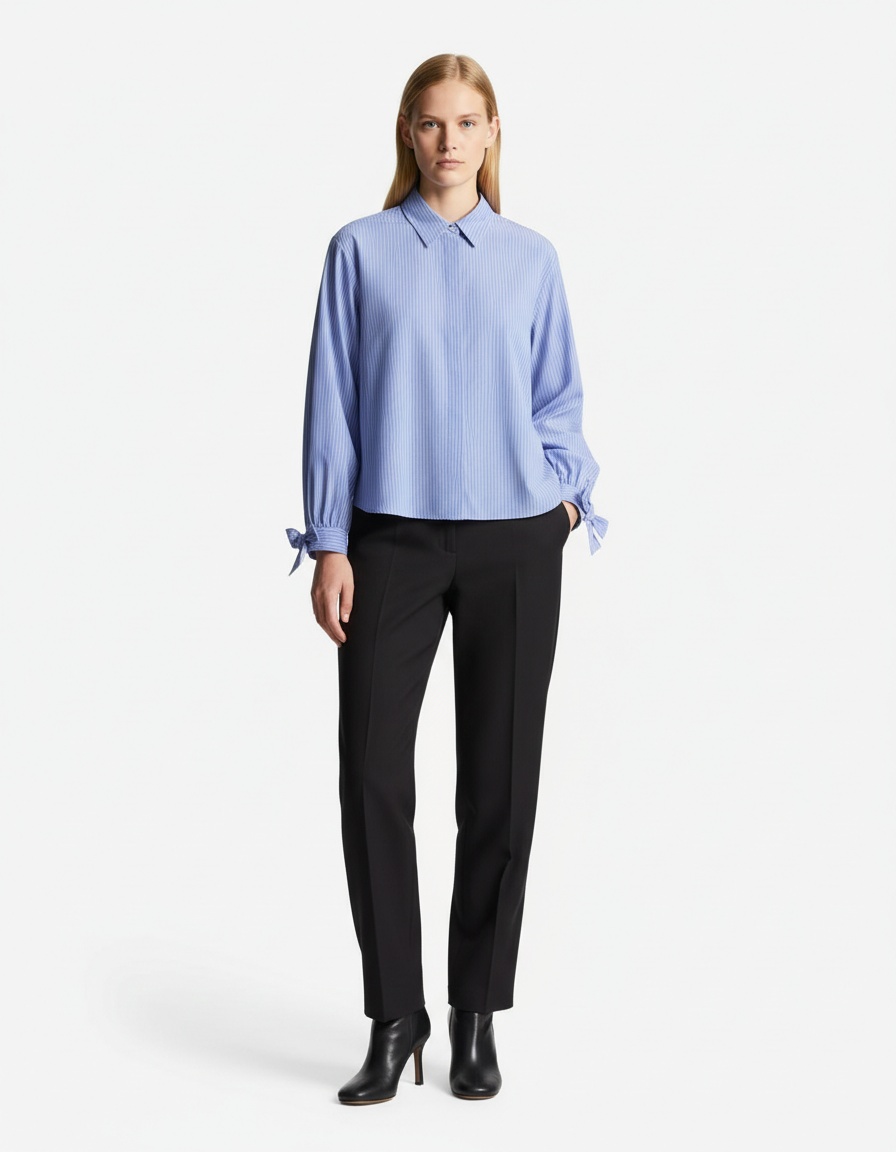 Camicia in popeline con fiocco - Blusa da donna in stile europeo chic KUN-00070