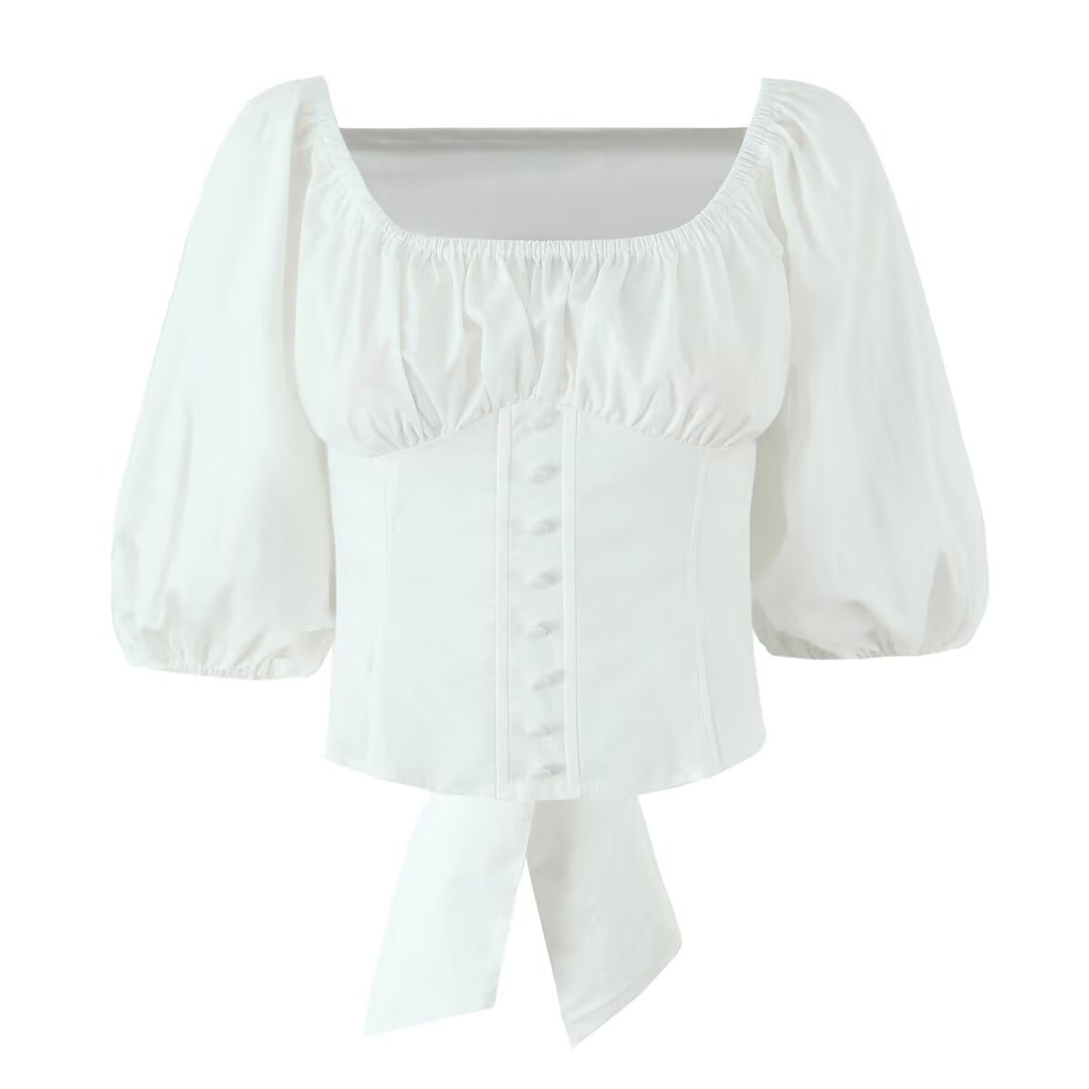 Camicetta con maniche a sbuffo e fiocco, top a corsetto KUN-00077