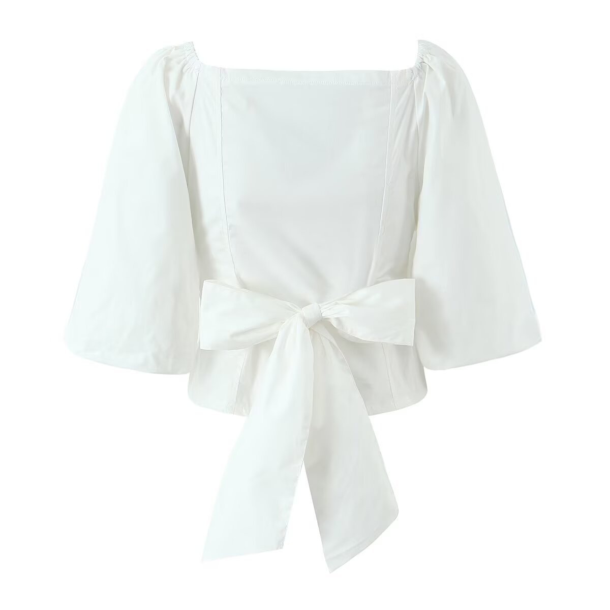 Camicetta con maniche a sbuffo e fiocco, top a corsetto KUN-00077