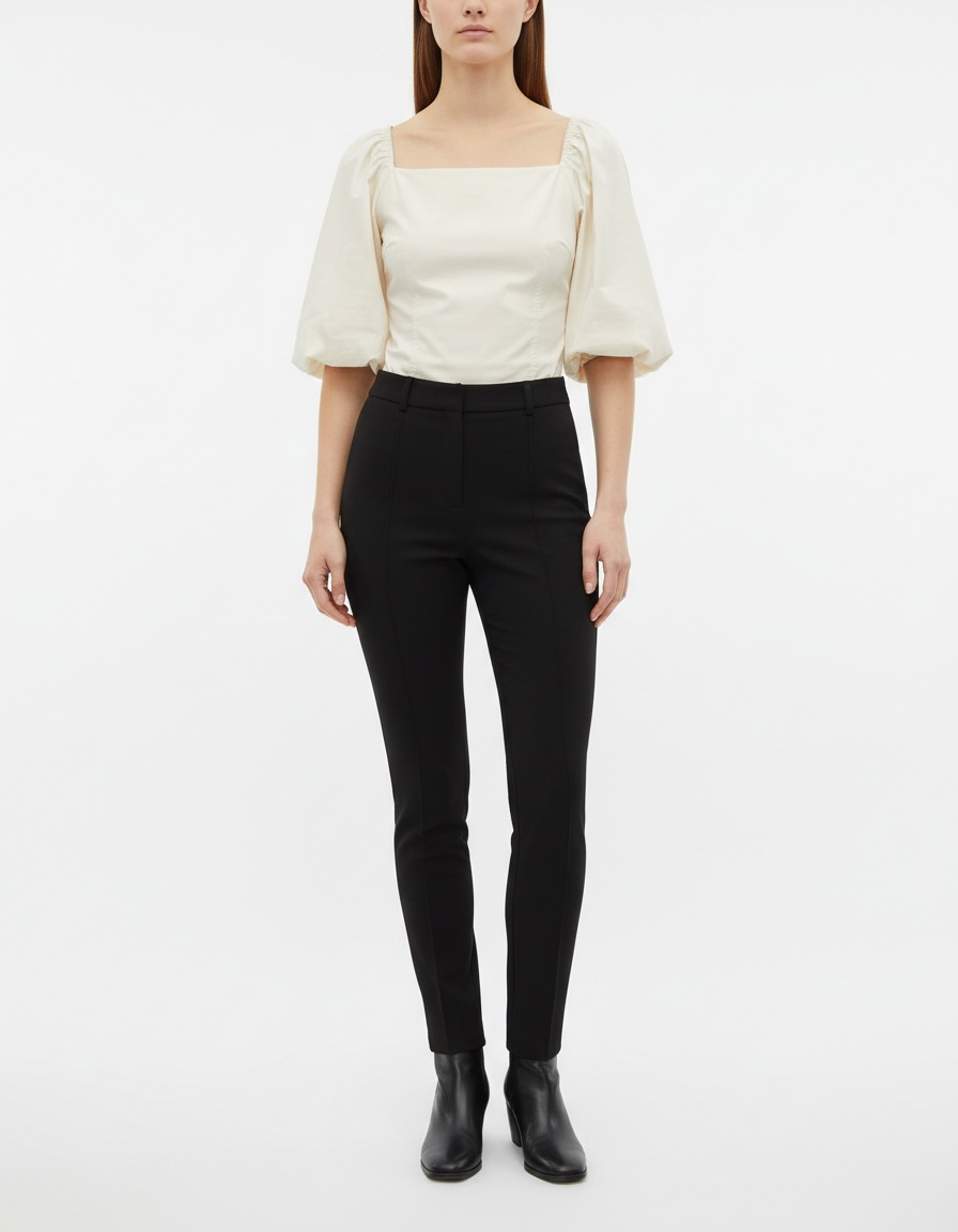 Camicetta con maniche a sbuffo e fiocco, top a corsetto KUN-00077