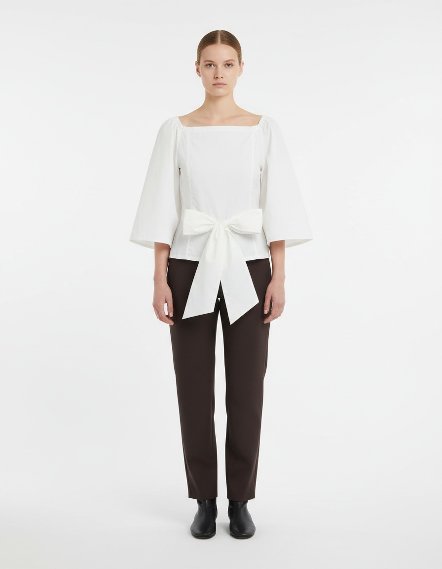 Camicetta con maniche a sbuffo e fiocco, top a corsetto KUN-00077