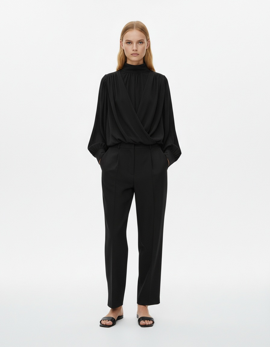 Women's Ruffled Lantern Sleeve Semi-Sheer Blouse KUN-00081