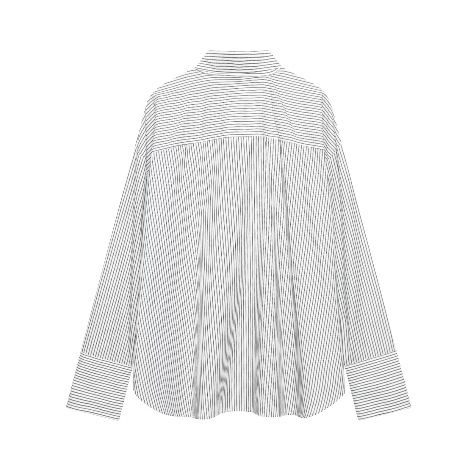 Camicia a righe in popeline con foulard da annodare - Manica lunga da donna KUN-00082