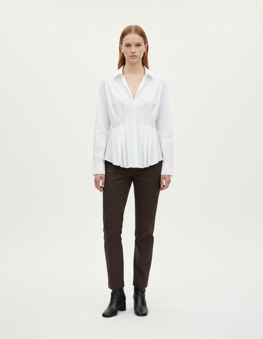 Camicetta in popeline con pieghe, modello KUN-00084