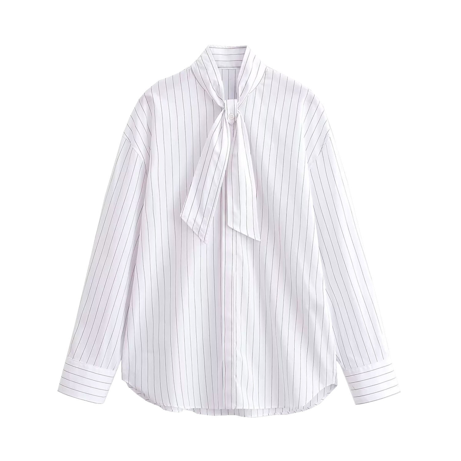 Camicetta a righe con sciarpa - Camicia alla moda in stile europeo KUN-00085