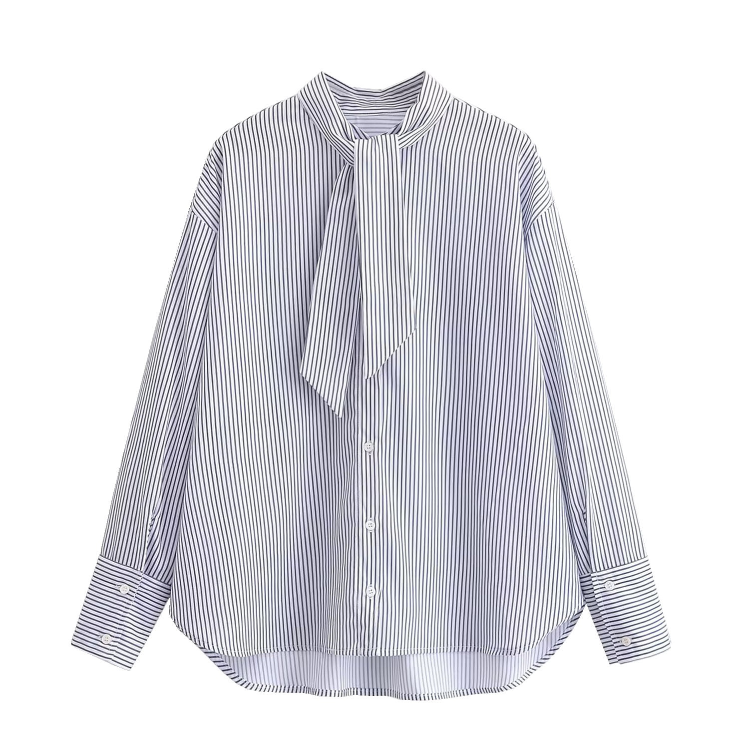 Camicetta a righe con sciarpa - Camicia alla moda in stile europeo KUN-00085