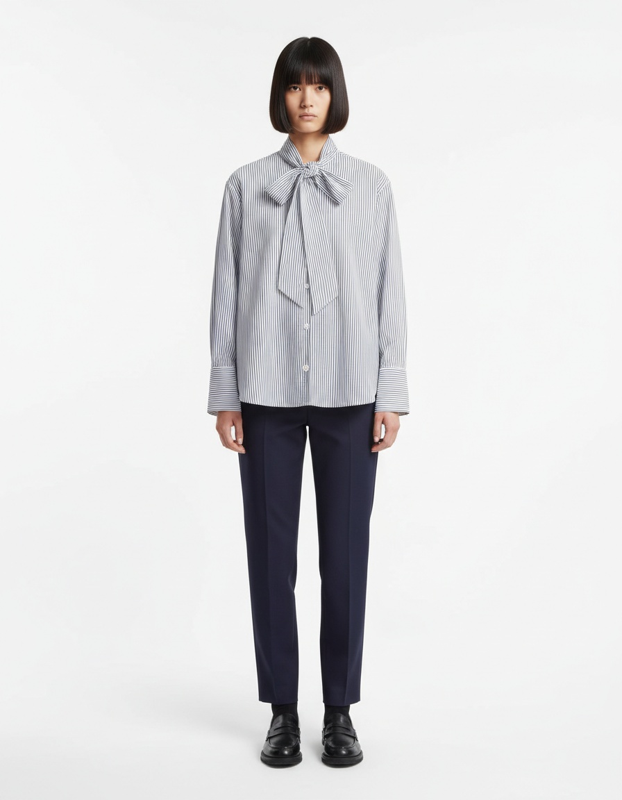 Camicetta a righe con sciarpa - Camicia alla moda in stile europeo KUN-00085