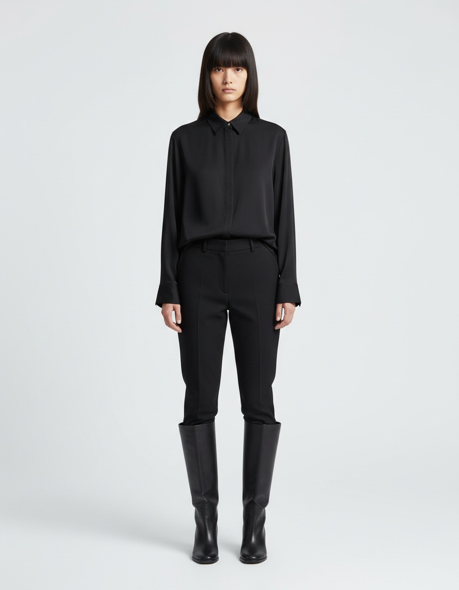 Camicetta in raso elegante con nodo di cravatta KUN-00087