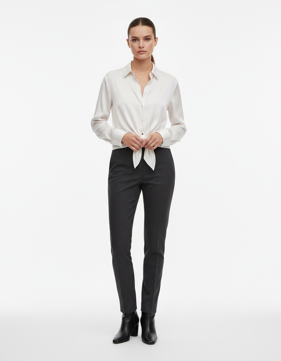 Camicetta in raso elegante con nodo di cravatta KUN-00087