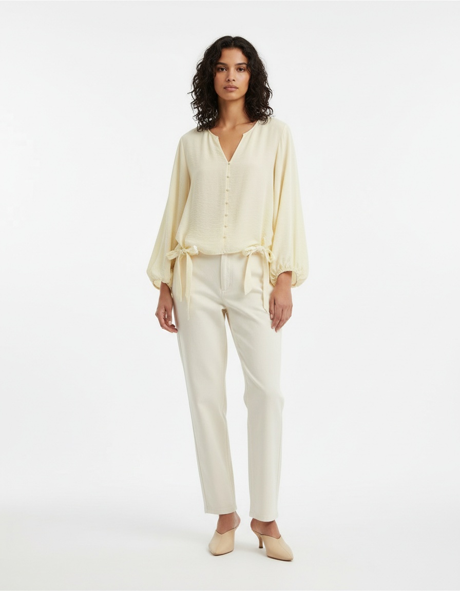 Blusa a strati con volant, stile romantico, modello KUN-00093