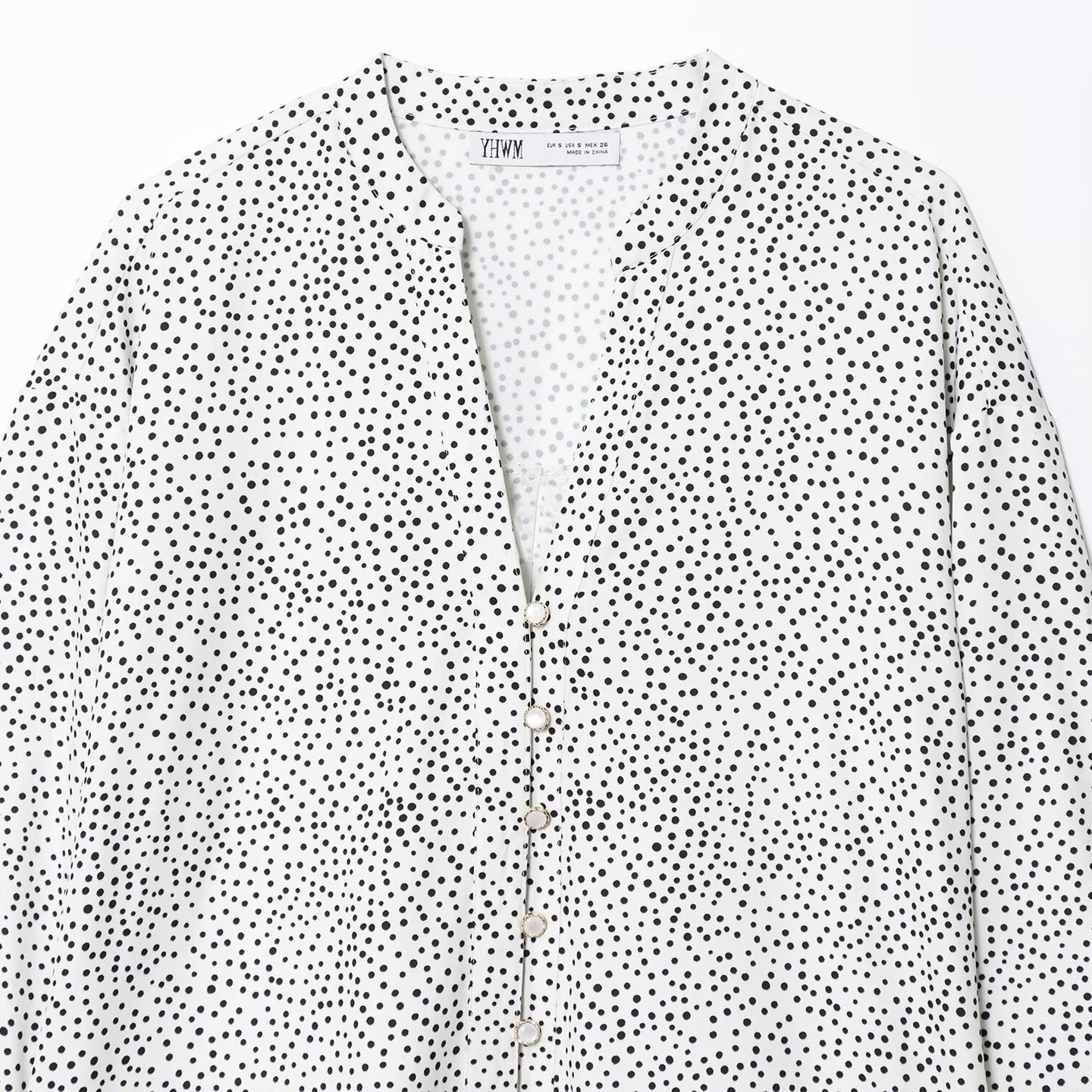 Camicetta da donna a pois con maniche arrotolabili, stile chic KUN-00094