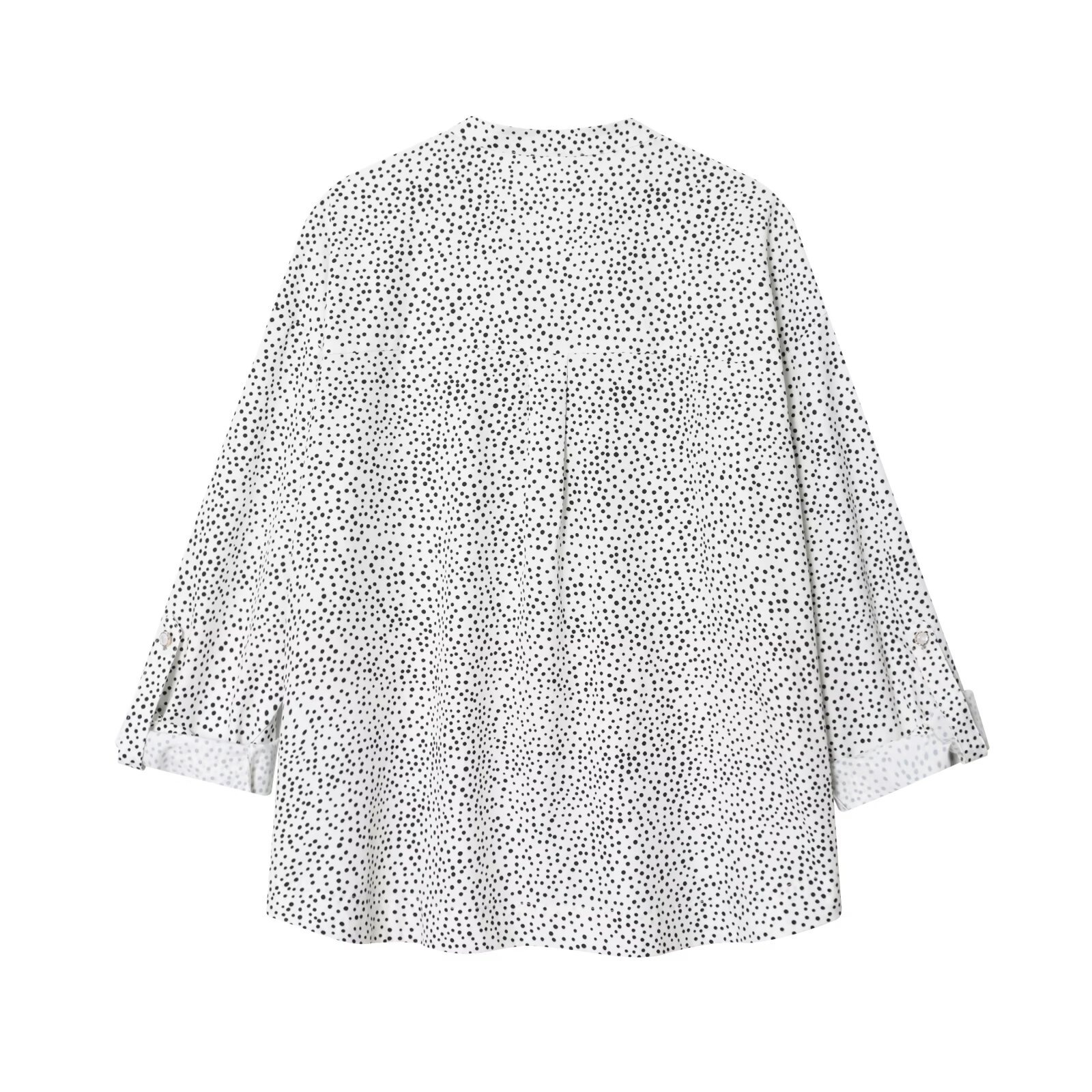 Camicetta da donna a pois con maniche arrotolabili, stile chic KUN-00094