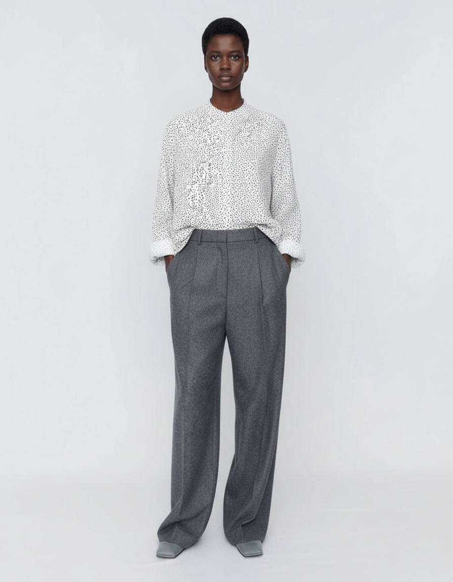 Camicetta da donna a pois con maniche arrotolabili, stile chic KUN-00094