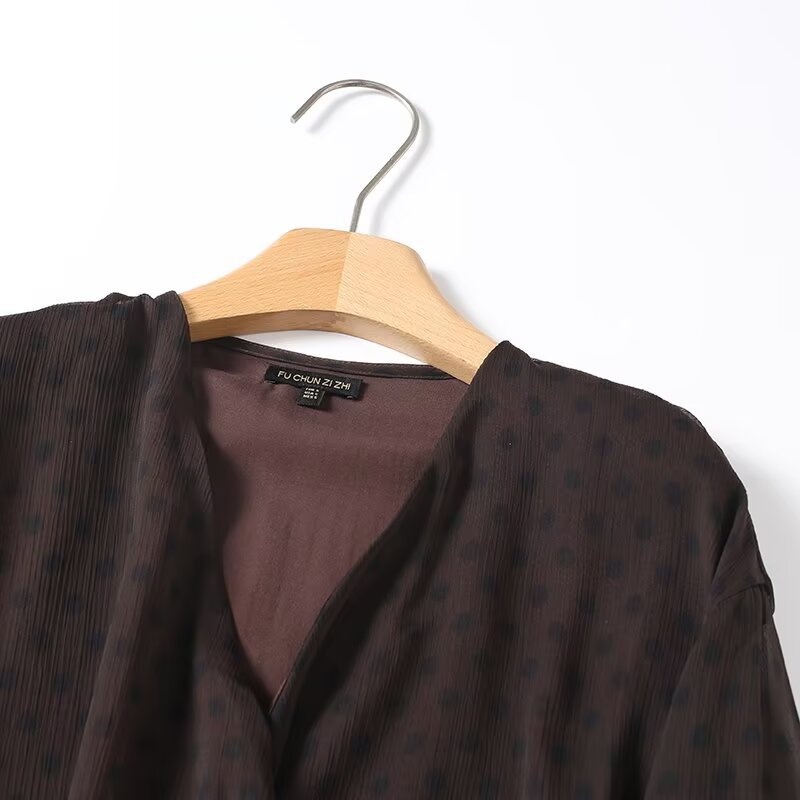 Camicetta da donna a pois con scollo a V - Elegante stile francese KUN-00098