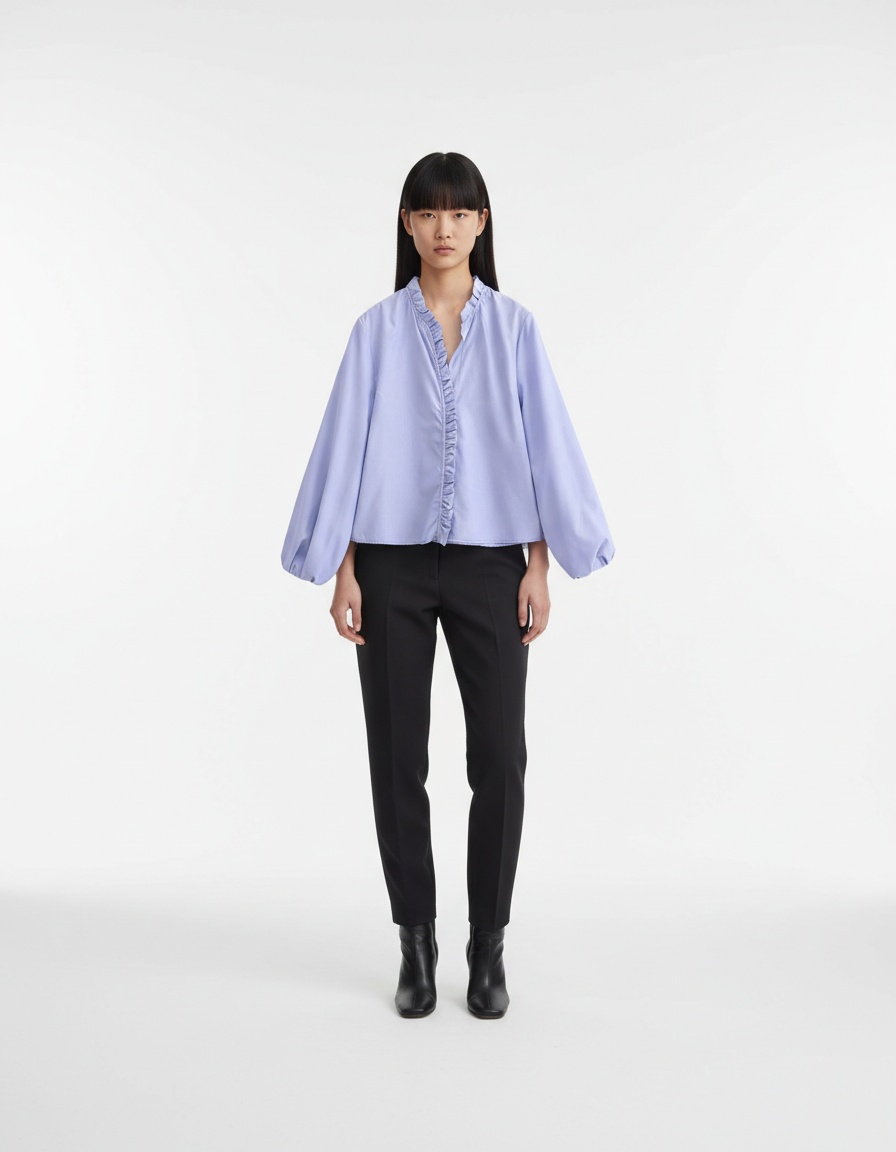 Camicetta in popeline a strati con volant KUN-00102