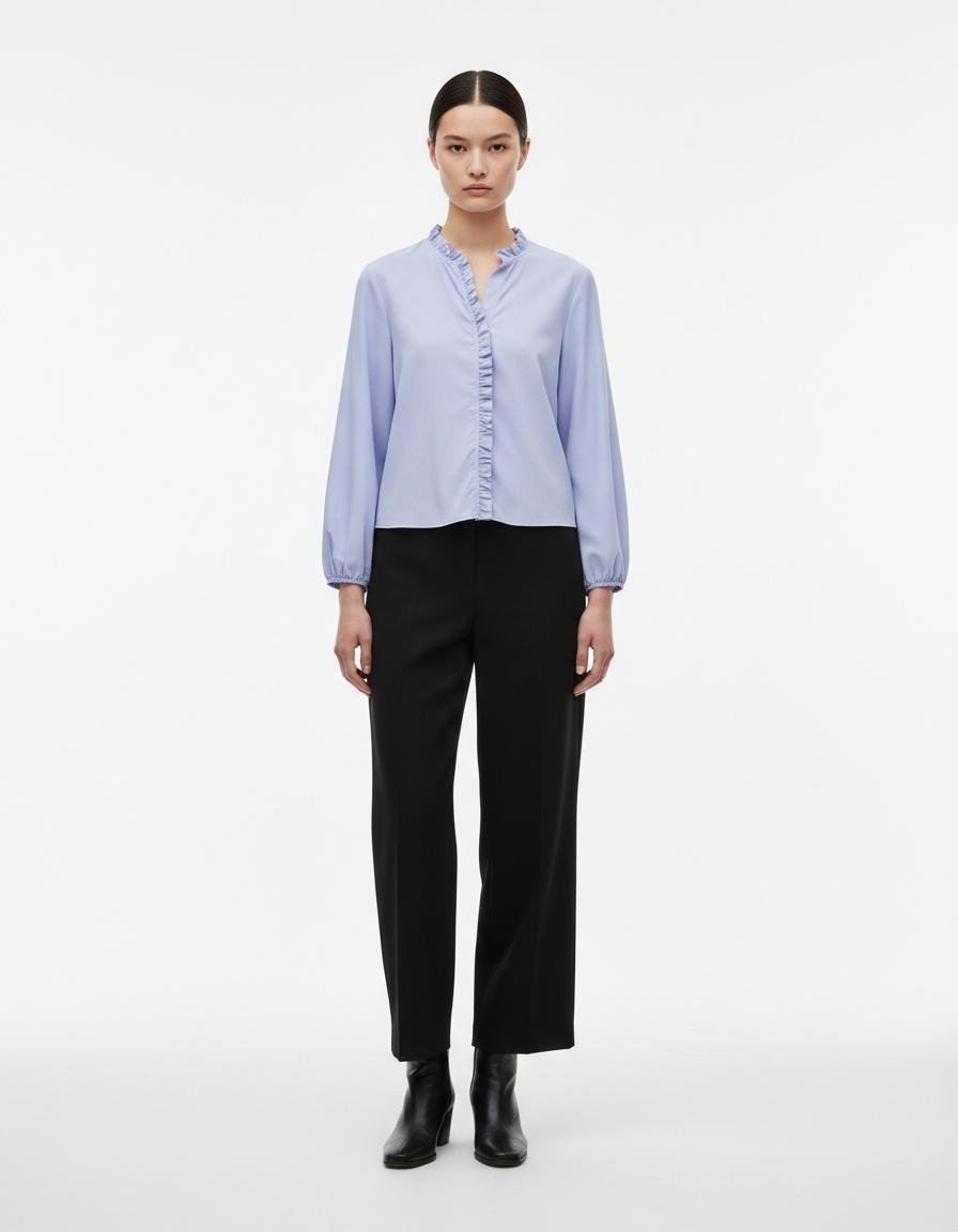 Camicetta in popeline a strati con volant KUN-00102