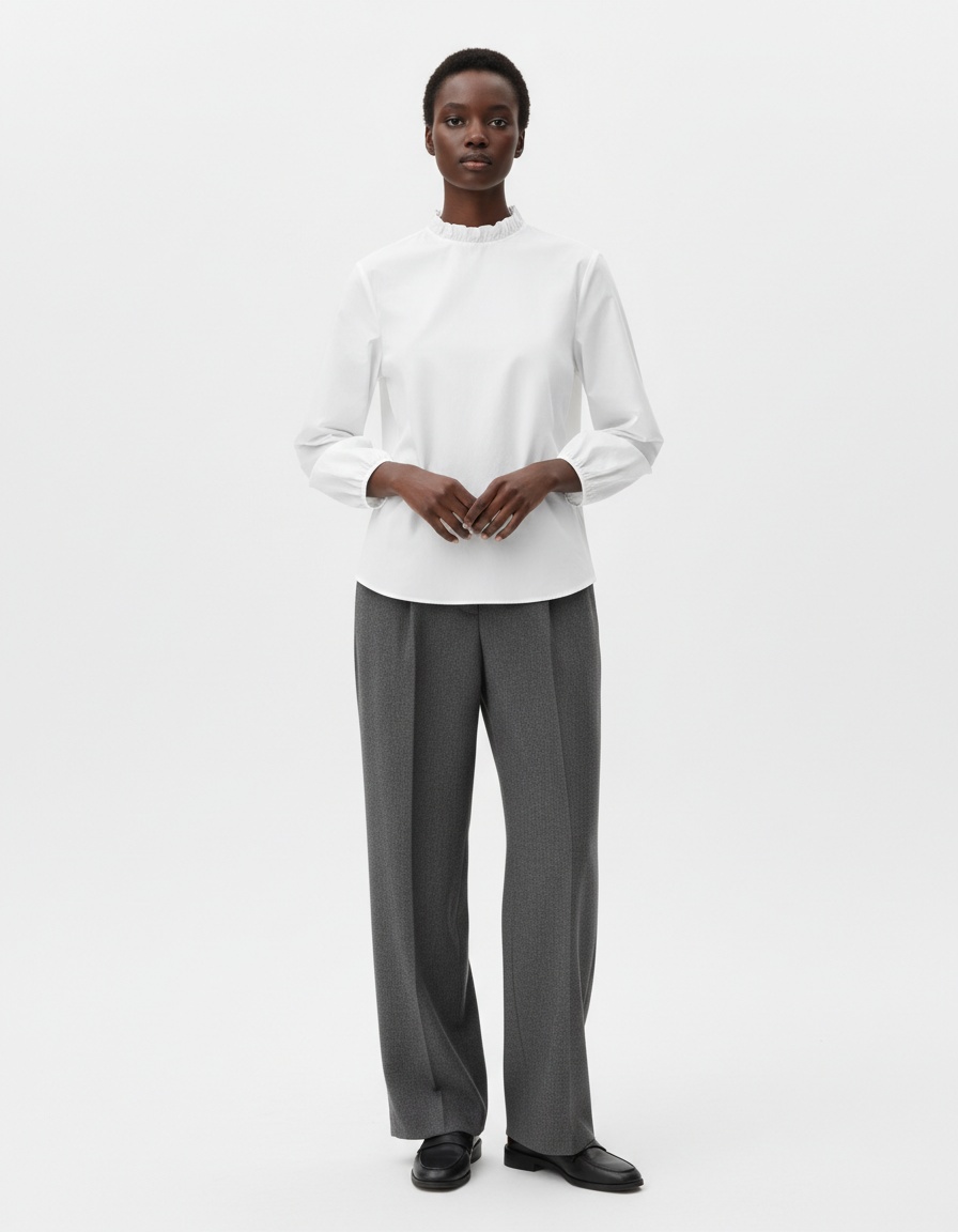 Camicetta in popeline a strati con volant KUN-00102