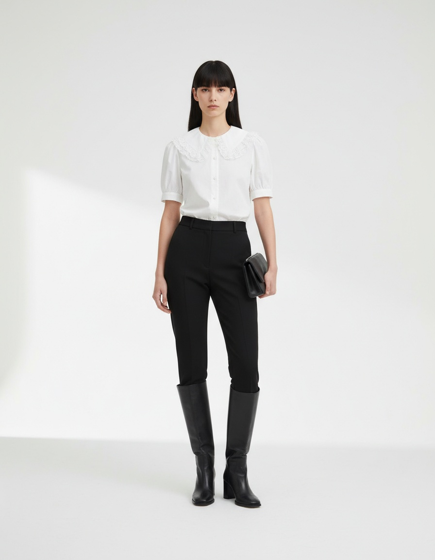 Camicetta elegante da donna con colletto in pizzo KUN-00103