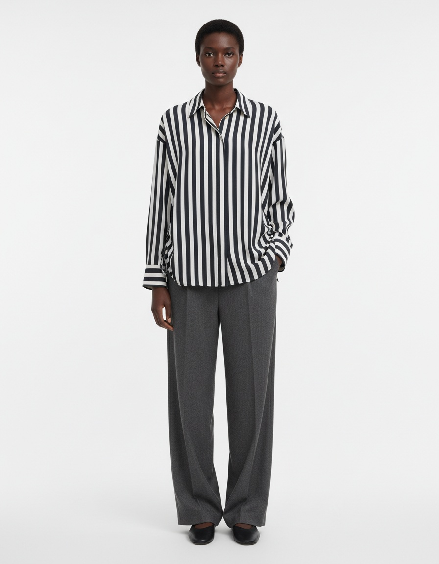 Camicia a righe con nodo sul davanti - Stile chic europeo KUN-00106