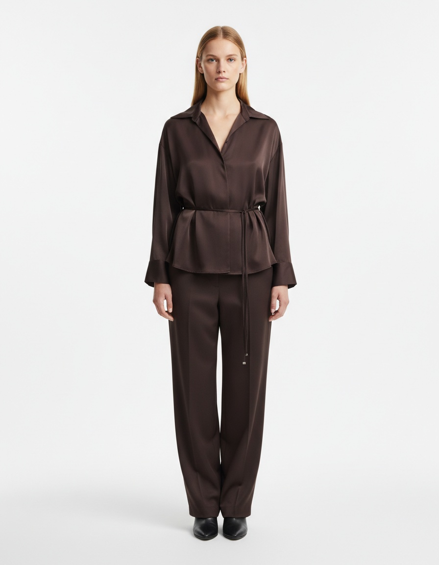 Camicetta in raso con cintura - Camicia da donna in stile europeo KUN-00107