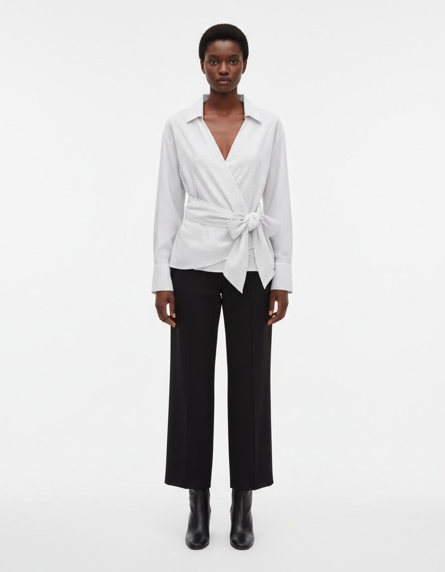 Camicetta a righe con cintura in vita - Stile europeo KUN-00112