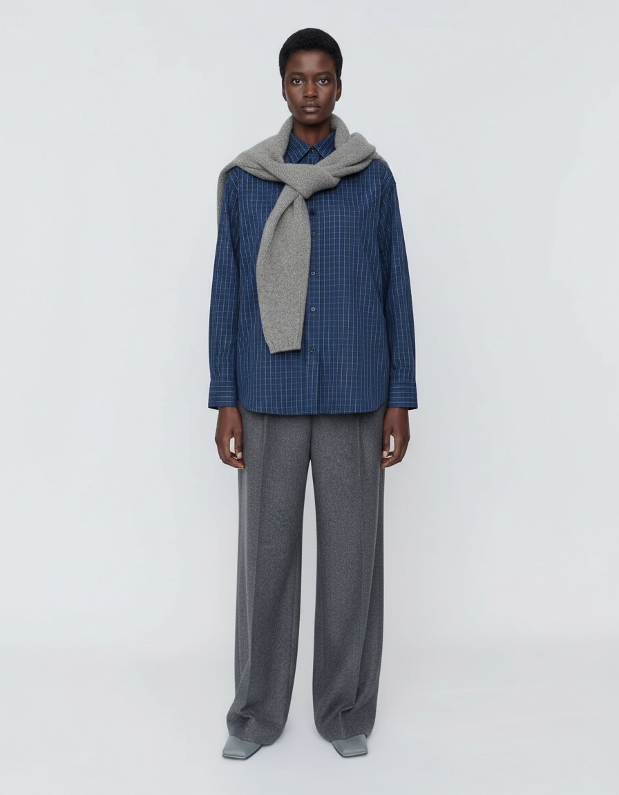 Camicia-sciarpa a quadretti - Blusa alla moda in stile europeo KUN-00113